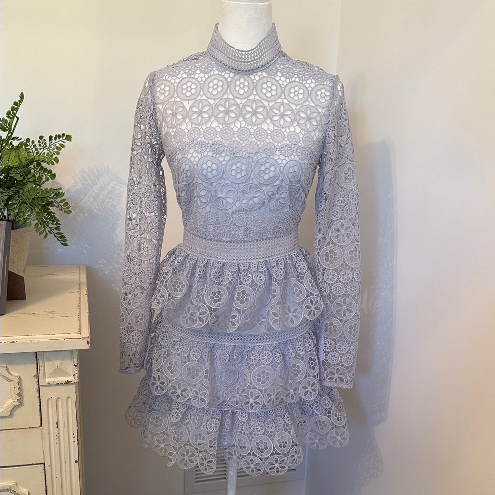 Self-Portrait Lace Long-Sleeve Mini Dress